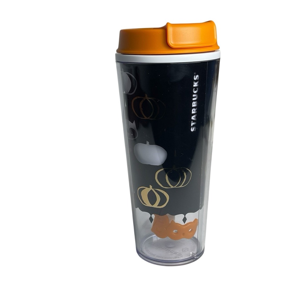 Starbucks Halloween 2014 Tumbler Fan Cup Ghost Boo 12 ounce Black Orange‎ Lid
